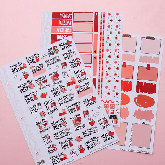 Monochrome Collection Reds | Functional Planner Stickers | Typography Scripts Planner Stickers | Weekly Planner Sticker Kit