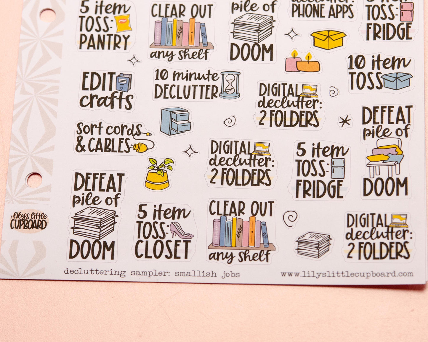 Decluttering Sampler Planner Stickers | Smallish Organizing Projects | Adulting Stickers | Functional Deco | Script | Icon | Typography