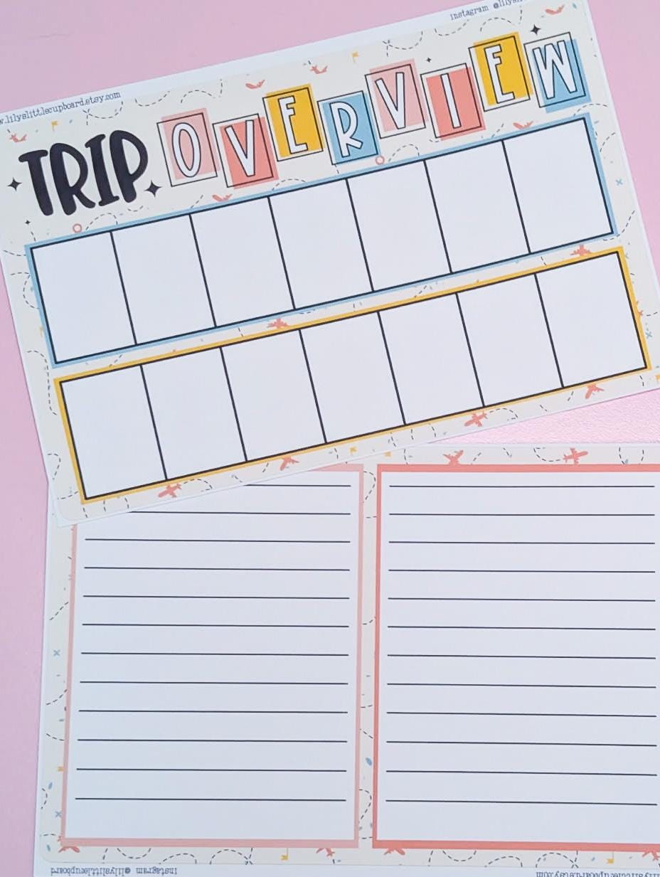 Trip Overview Vacation Overview Travel Time | Full Page Notes Page Sticker | Travel | A5 Full Page Sticker | Dashboard Sticker
