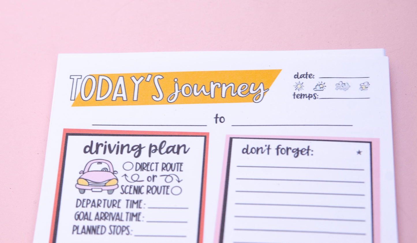 Road Trip Daily Journey Planner Notepad | Cute Travel Planning List | Planning List | Road Trip Planner | Deskpad | Handmade notepad