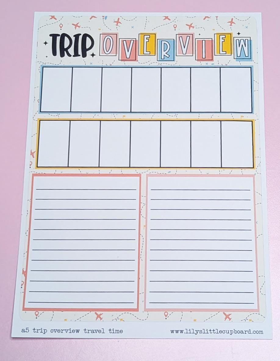 Trip Overview Vacation Overview Travel Time | Full Page Notes Page Sticker | Travel | A5 Full Page Sticker | Dashboard Sticker