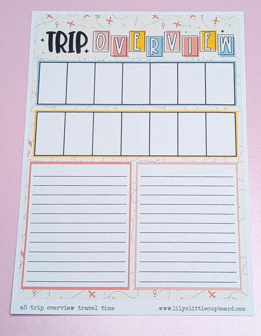 Trip Overview Vacation Overview Travel Time | Full Page Notes Page Sticker | Travel | A5 Full Page Sticker | Dashboard Sticker
