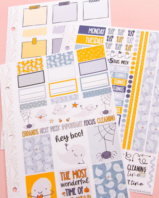 Happy Little Ghosties Halloween Planner Stickers: Vertical Weekly Kit