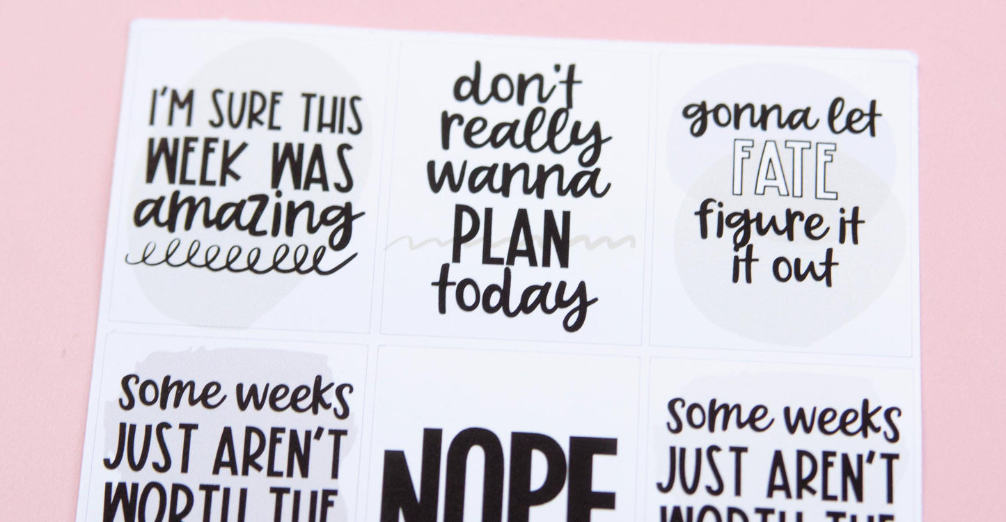 Not Gonna Plan This Week Full Box Planner Stickers | Missed a Week Planner Stickers Full Box Quote Planner Stickers |  Snarky Stickers