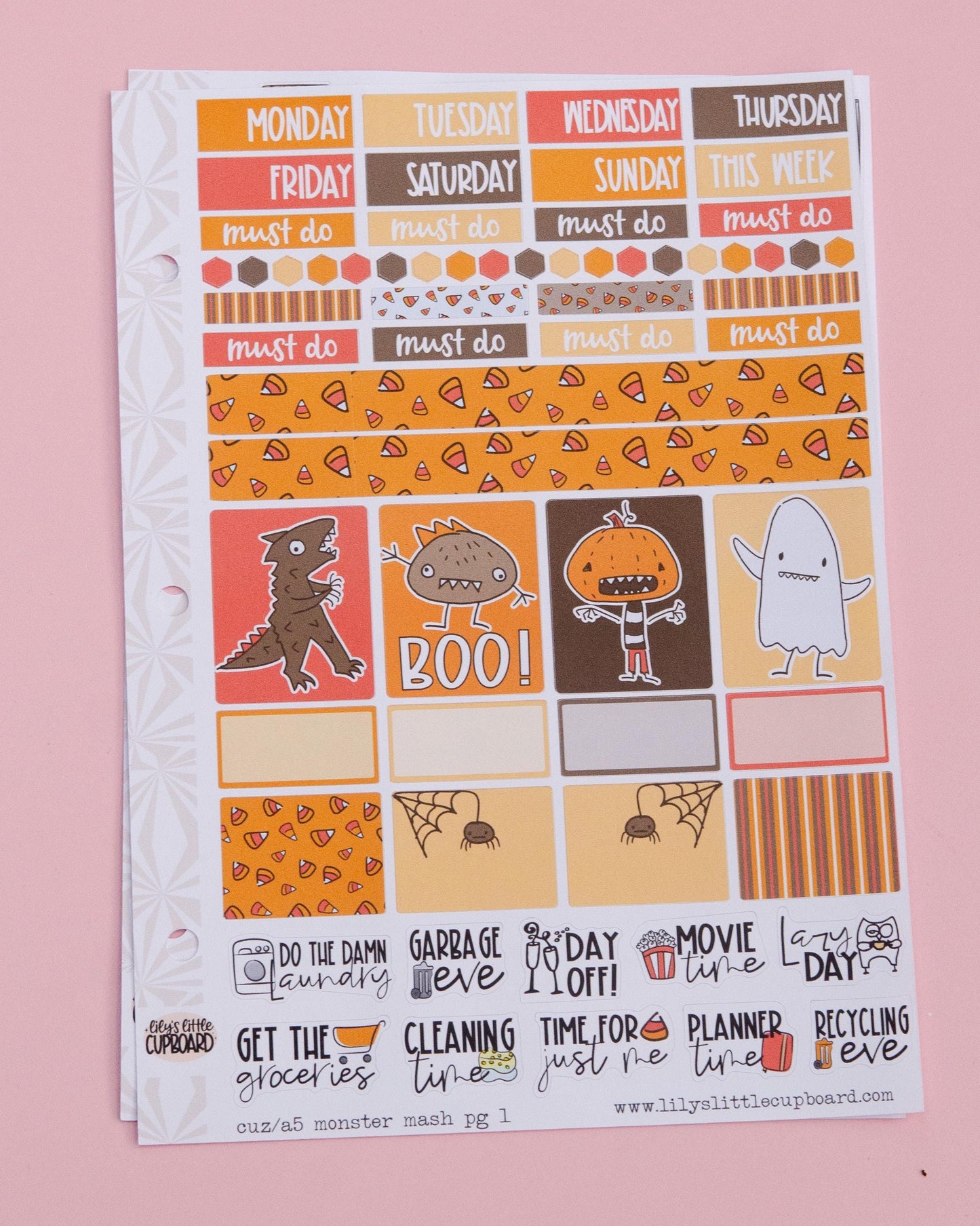 Monster Mash Halloween Hobonichi Cousin-A5 Weekly Sticker Kit | Cute Halloween Sticker Kit | A5 Weekly Planner Sticker Kit
