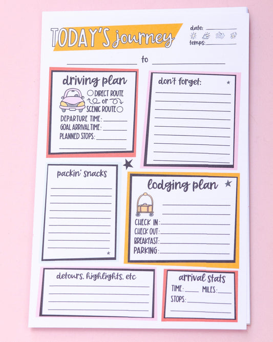 Road Trip Daily Journey Planner Notepad | Cute Travel Planning List | Planning List | Road Trip Planner | Deskpad | Handmade notepad