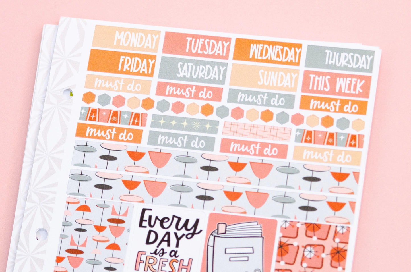 Hobo Cuz-A5 Weekly Sticker Kit in Fresh Start  Peachy Grays | Goal Planner Hobonichi Sticker Kit | A5 Weekly Planner Sticker Kit