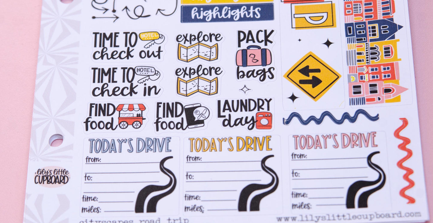 Cityscapes Road Trip Weekly Planner Kit | Weekly Sticker Kit | Travel Planner | Road Trip Planner | Vertical it | A la Carte Planner Kit
