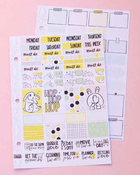 Adorable Bunnies Hobonichi Cousin and Other A5 Weekly Sticker Kit | Bunnies Sticker Kit | A5 Weekly Sticker Kit | Cute Bunny Stickers