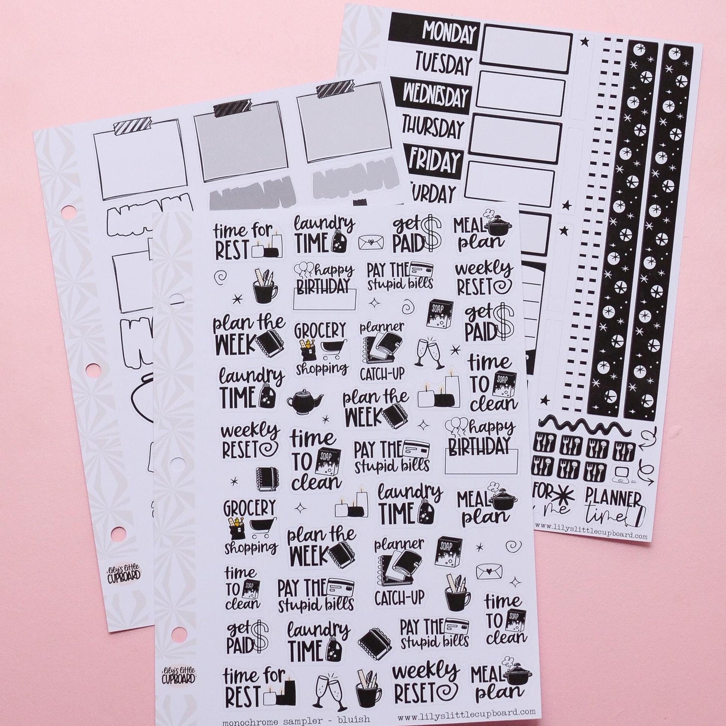 Monochrome Collection Black and White | Functional Planner Stickers | Typography Scripts Planner Stickers | Weekly Planner Sticker Kit