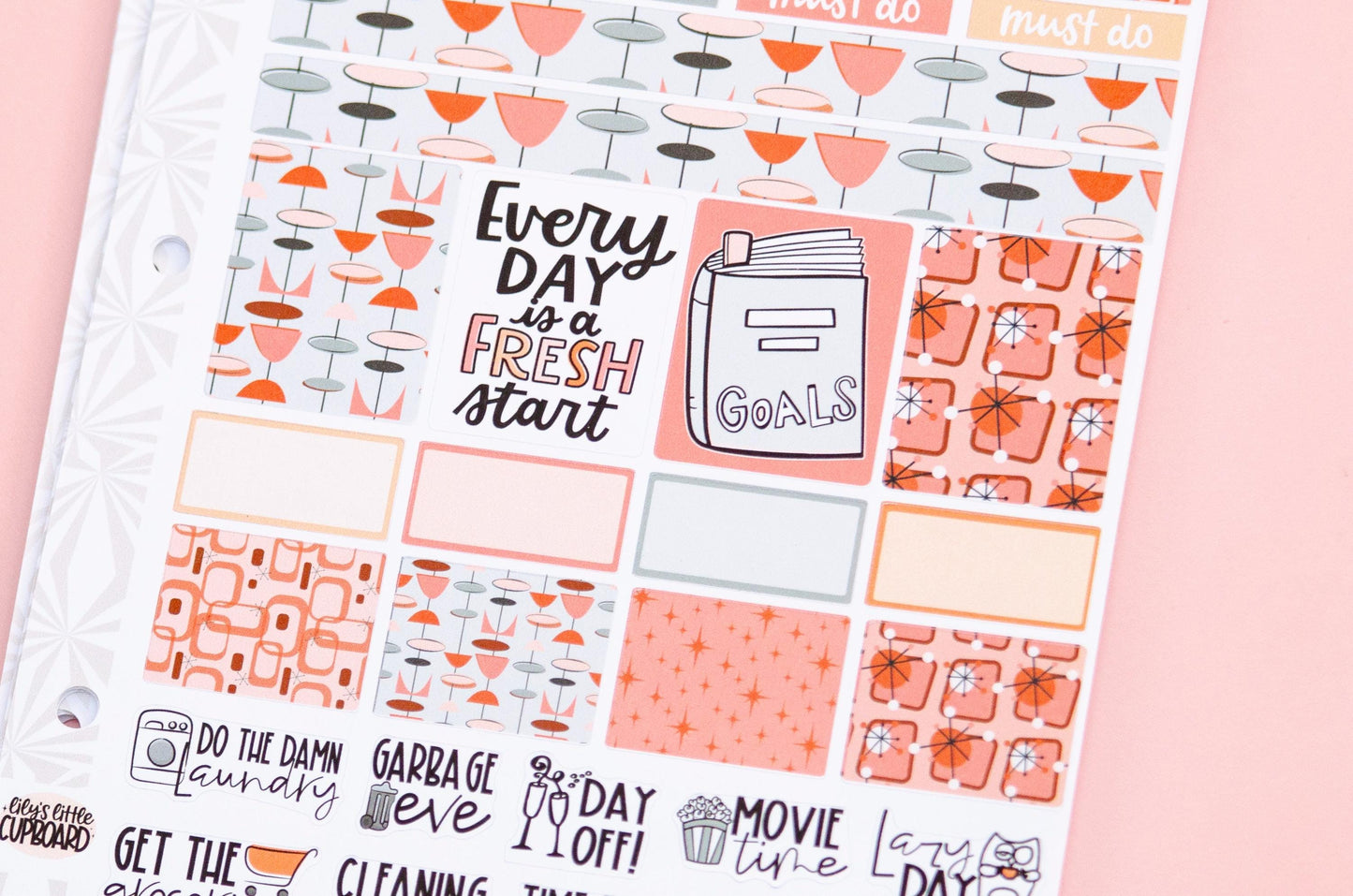 Hobo Cuz-A5 Weekly Sticker Kit in Fresh Start  Peachy Grays | Goal Planner Hobonichi Sticker Kit | A5 Weekly Planner Sticker Kit