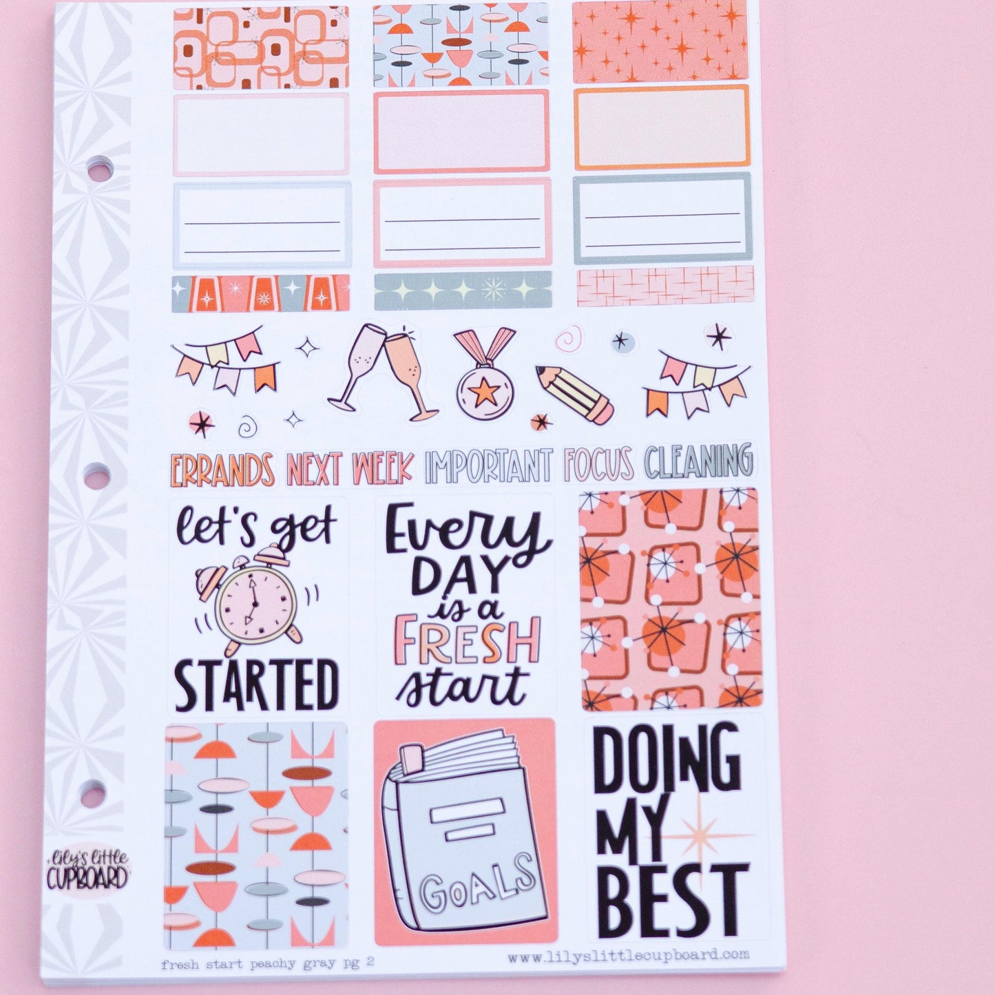 Fresh Start in Peachy Grays Vertical Weekly Sticker Kit | Standard Weekly Planner Sticker Kit | Goal Planner A la Carte Planner Kit