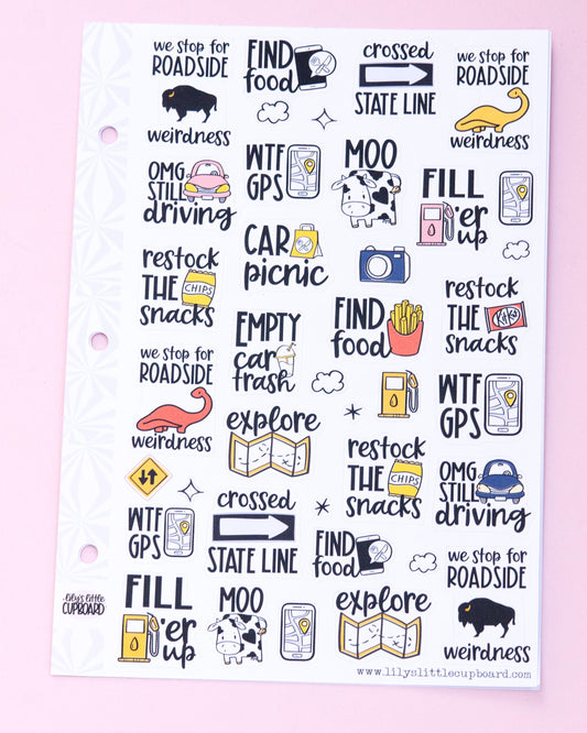 Road Trip Sampler Planner Stickers | Travel Planning | Vacation Stickers | Driving Stickers | Functional Deco | Script | Icon | Typography