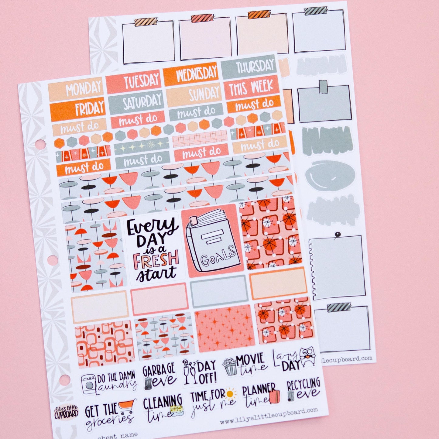 Hobo Cuz-A5 Weekly Sticker Kit in Fresh Start  Peachy Grays | Goal Planner Hobonichi Sticker Kit | A5 Weekly Planner Sticker Kit