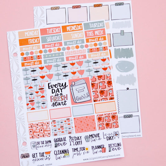 Hobo Cuz-A5 Weekly Sticker Kit in Fresh Start  Peachy Grays | Goal Planner Hobonichi Sticker Kit | A5 Weekly Planner Sticker Kit