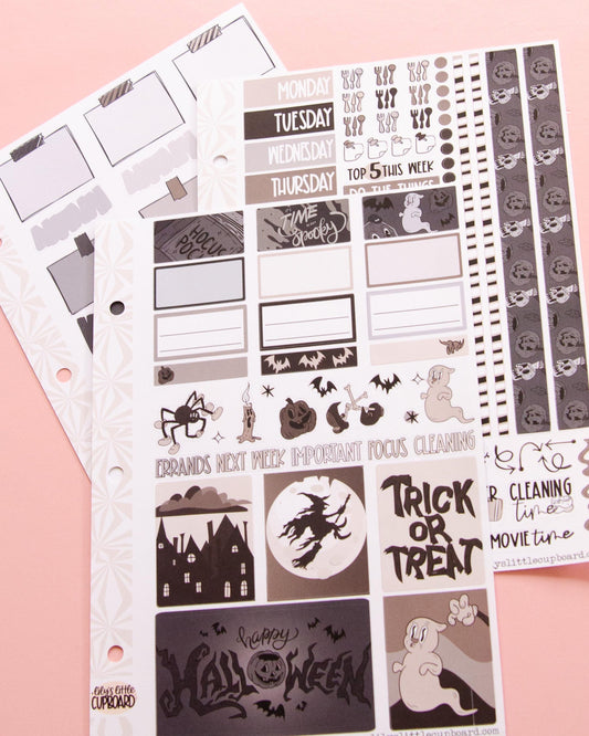 Phantom Noir Halloween Planner Stickers: Vertical Weekly Kit