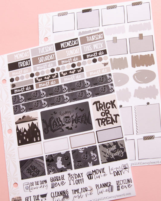 Phantom Noir Halloween Planner Stickers: Hobonichi Cousin A5 Weekly Kit