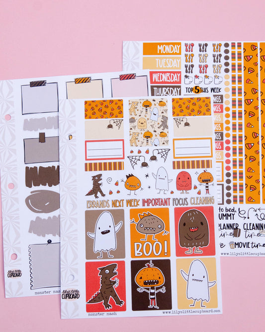 Monster Mash Vertical Weekly Sticker Kit | Halloween Weekly Planner Sticker Kit | A la Carte Mini Kits | Spooky Weekly Planner Kit