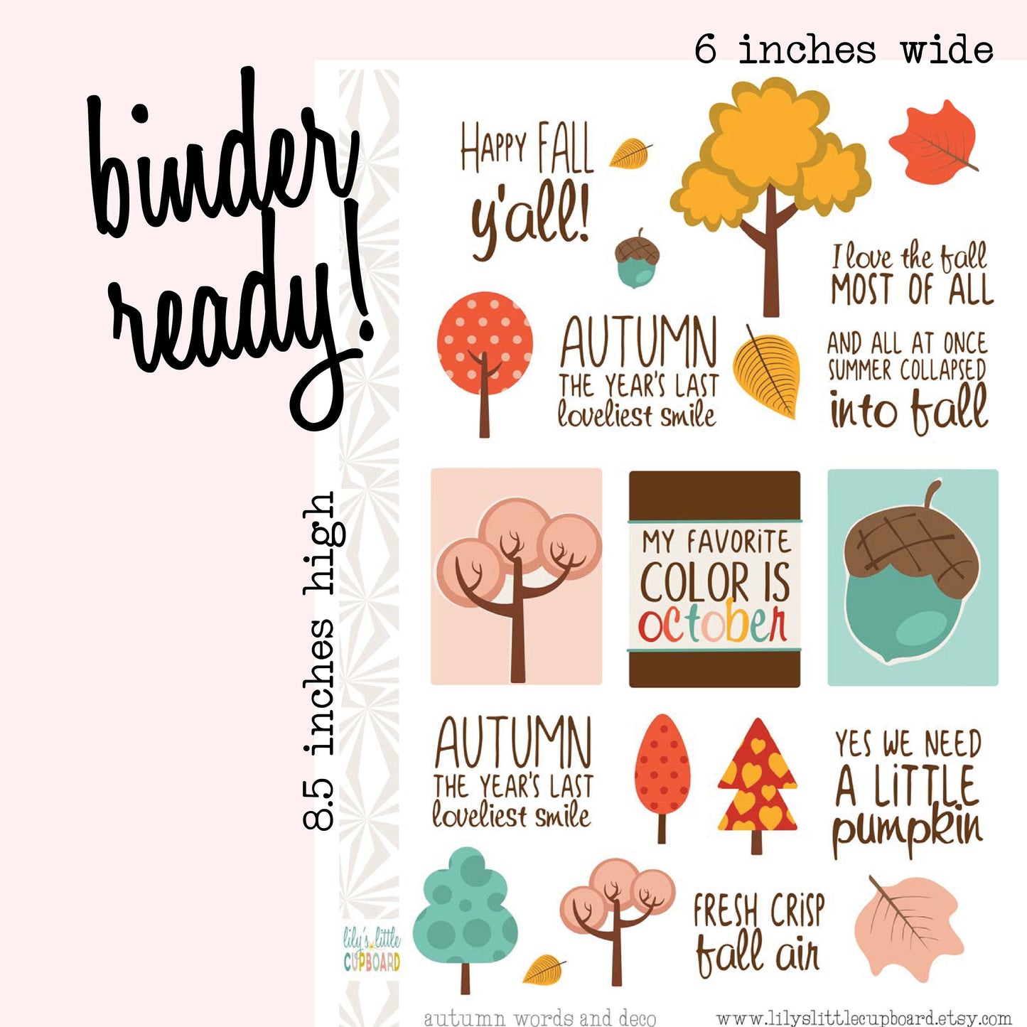 Autumn Deco and Words Planner Stickers | Fall Deco Planner Stickers | Retro Planner Stickers