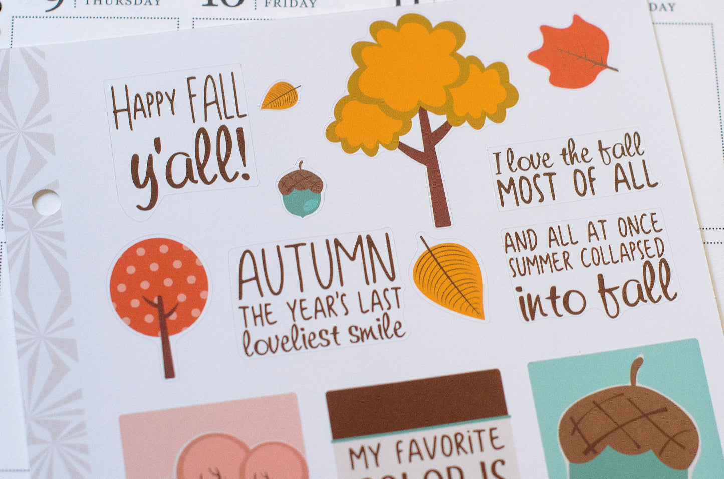 Autumn Deco and Words Planner Stickers | Fall Deco Planner Stickers | Retro Planner Stickers