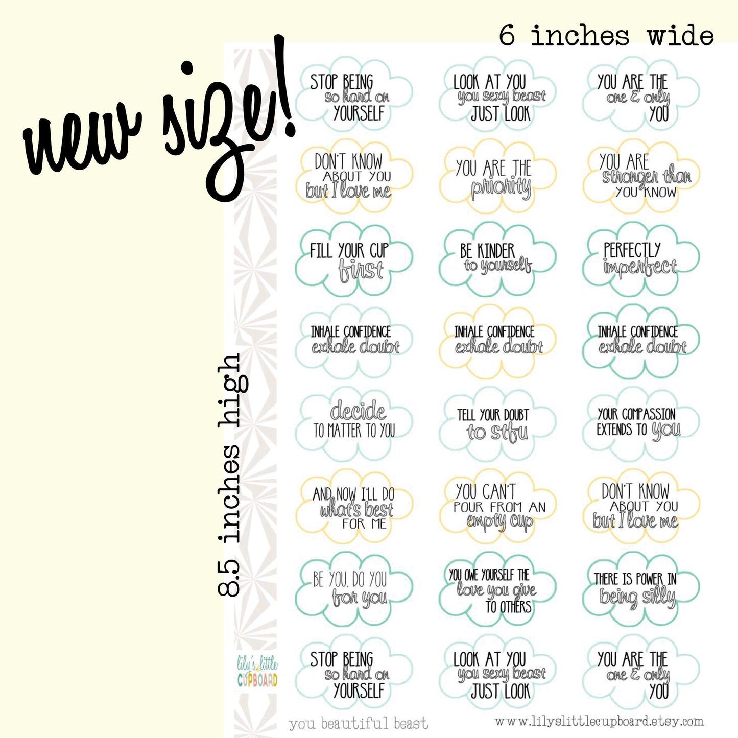 Self Care Planner Stickers | Affirmations and Reminders Stickers | Positive Self Stickers (A034)