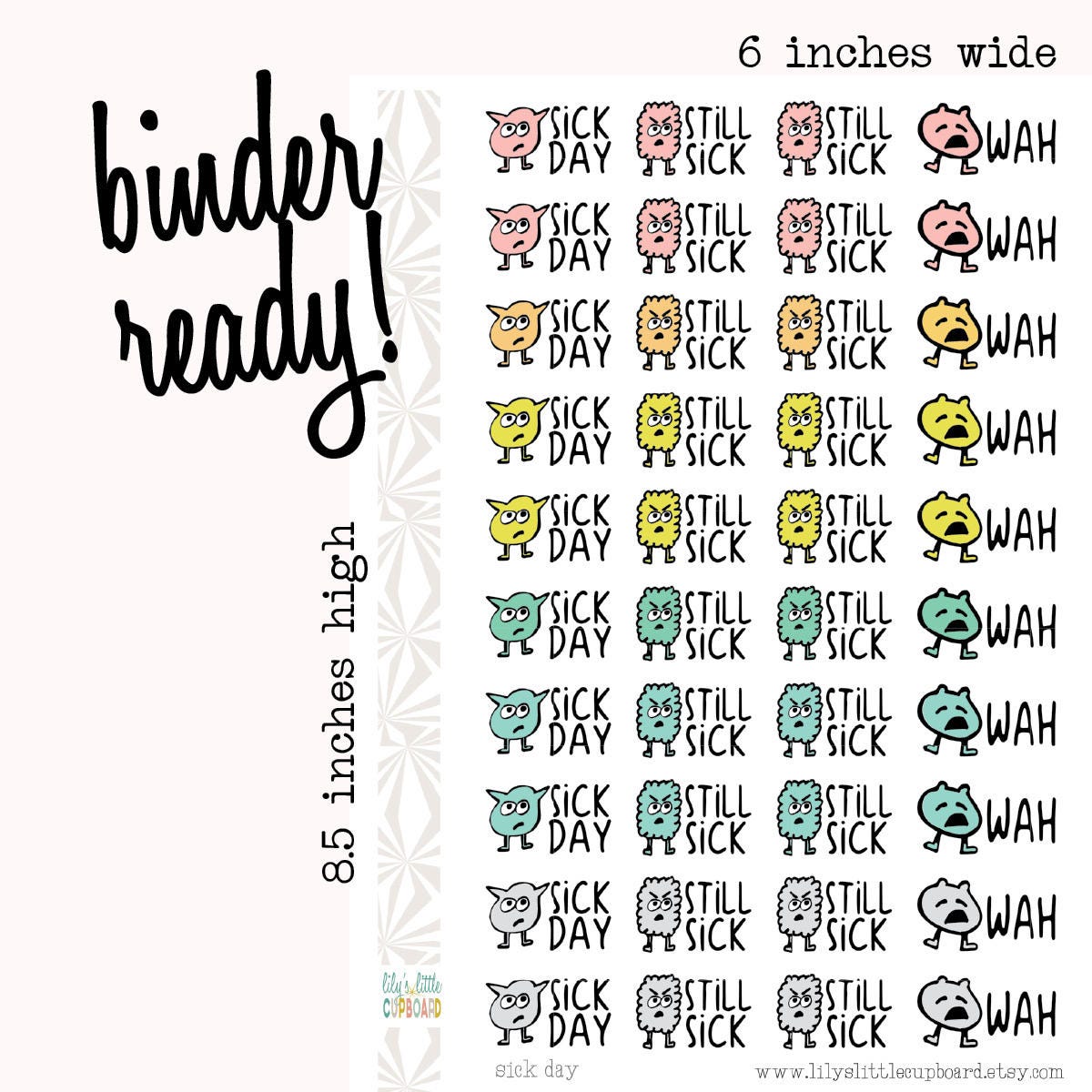 Sick Day Planner Stickers | Sick Day Monsters | Planner Stickers (A146)