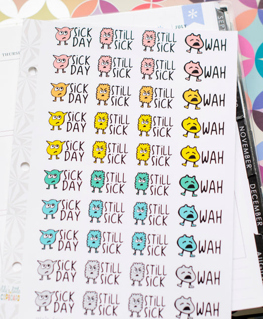 Sick Day Planner Stickers | Sick Day Monsters | Planner Stickers (A146)
