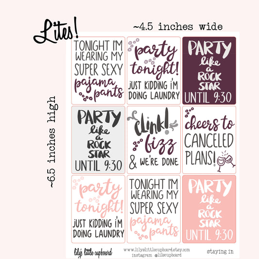 Staying In Planner Stickers | Staying Home Planner Stickers | Night In Planner Stickers | Lily's Little Lites Planner Stickers (L030c)