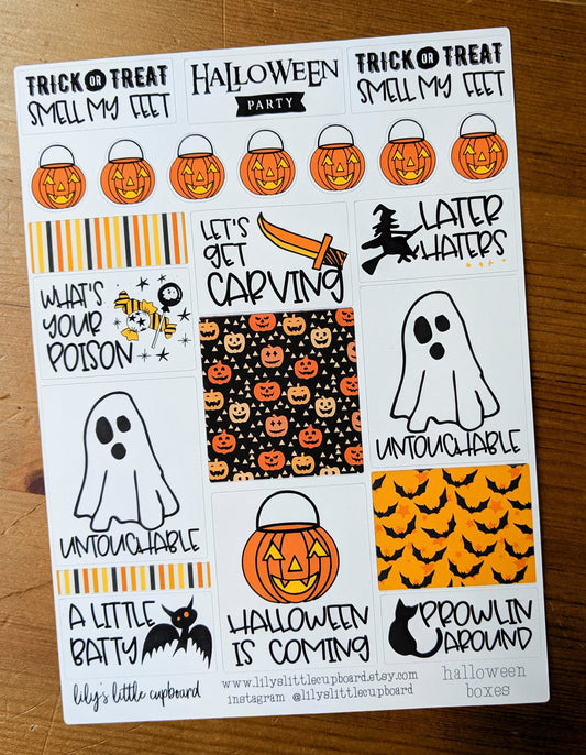 Spooky Deco Planner Stickers | Halloween Box Stickers | Halloween Planner | Retro Planner Stickers | Vintage Halloween Stickers (L_O)