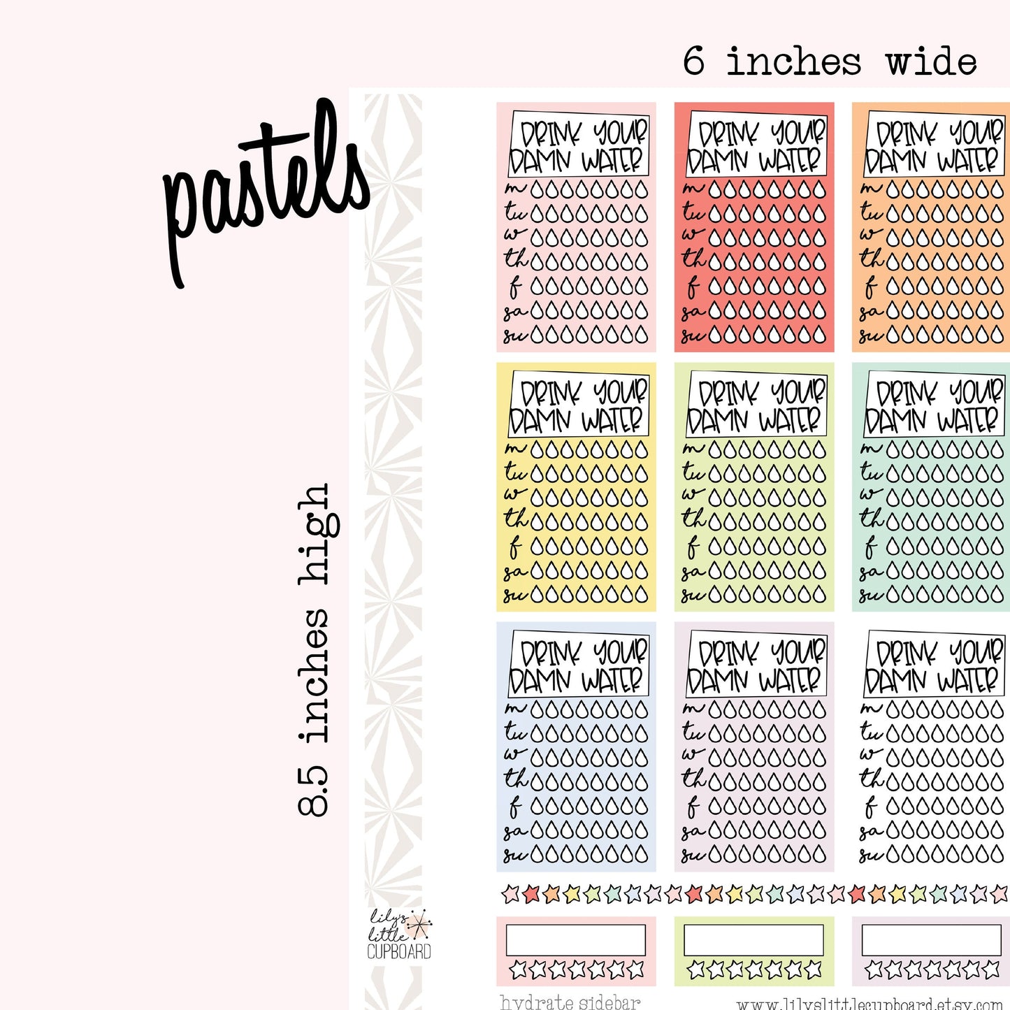 Stack That Sidebar Collection | Hydrate | Tracker Stickers | Water Stickers | Drink Water Stickers | Sidebar Stickers | Planner Stickers