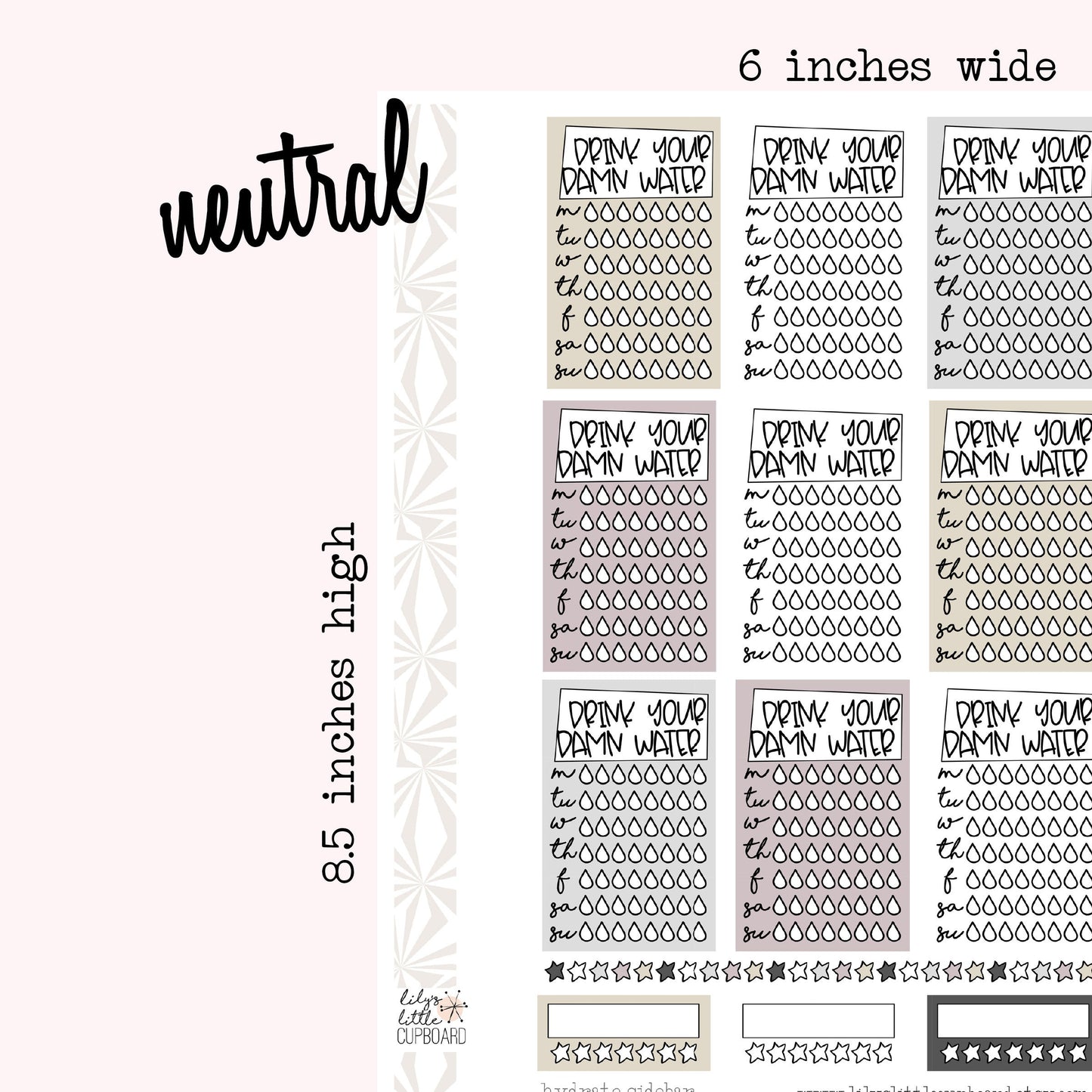 Stack That Sidebar Collection | Hydrate | Tracker Stickers | Water Stickers | Drink Water Stickers | Sidebar Stickers | Planner Stickers