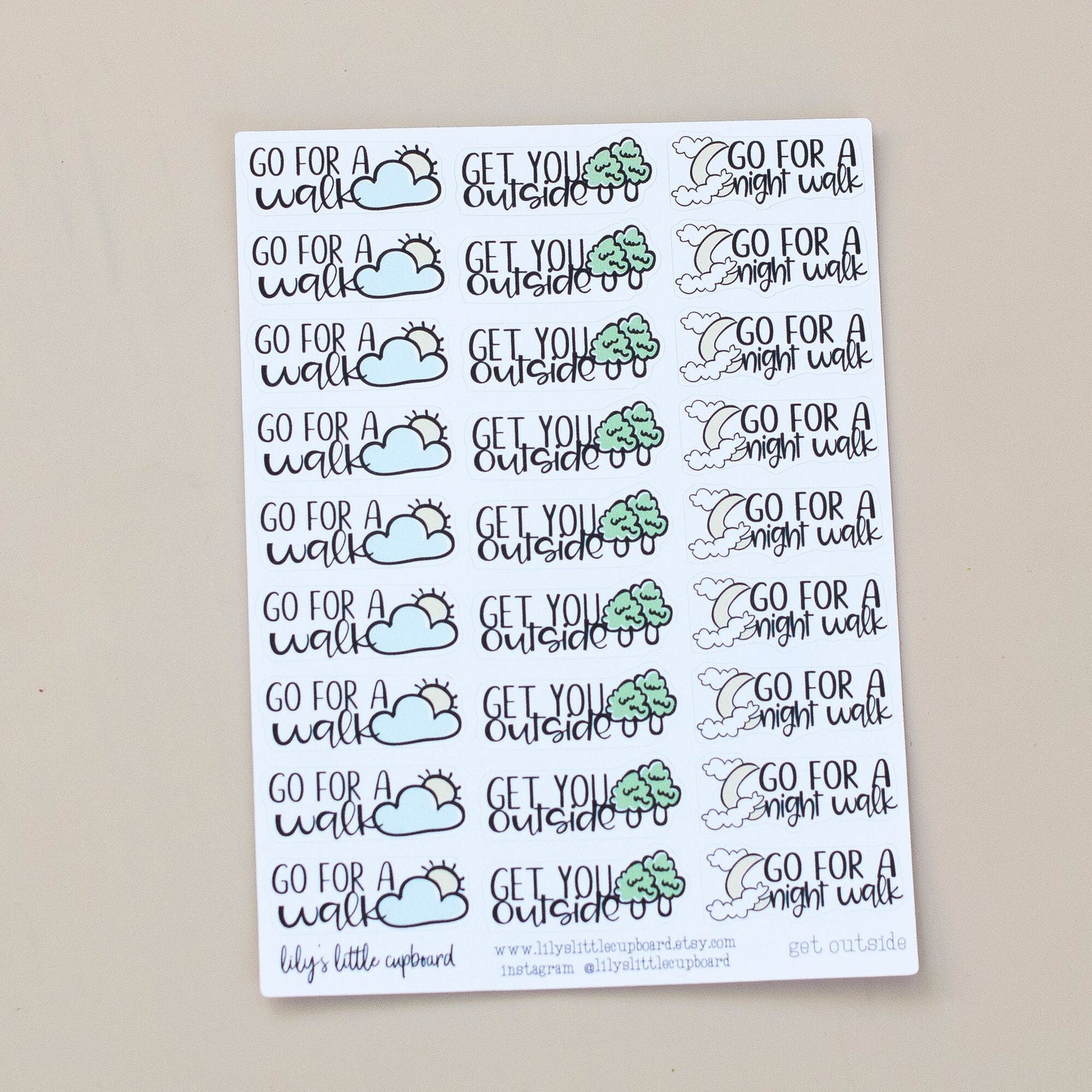 Get Outside Planner Stickers  | Night Walk Planner Stickers | Go for Walk | Hiking Stickers | Lily's Little Lites Planner Stickers (L013)