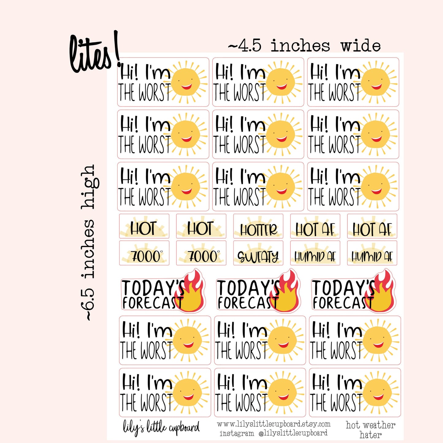 Hot Weather Hating Planner Stickers | Weather Planner Stickers |Summer Planner Stickers | Lily's Little Lites Planner Stickers  (L011a)