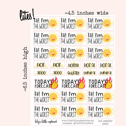 Hot Weather Hating Planner Stickers | Weather Planner Stickers |Summer Planner Stickers | Lily's Little Lites Planner Stickers  (L011a)