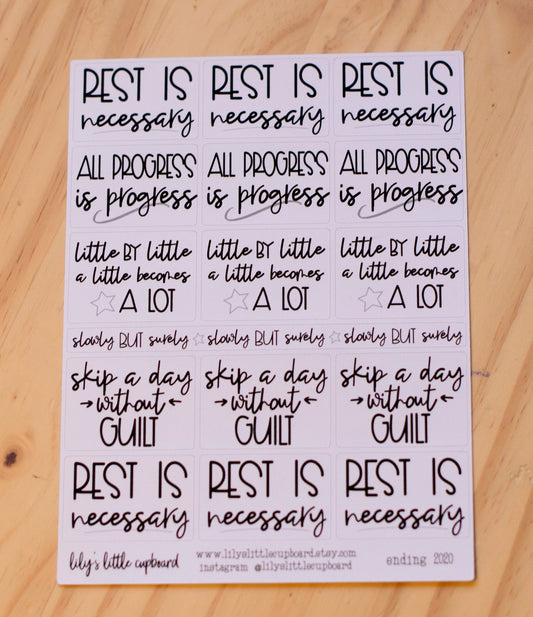 Wellness Words Half Box Stickers  | Planner Stickers | Self Care  Planner Stickers | Lily's Little Lites Planner Stickers  (L020))