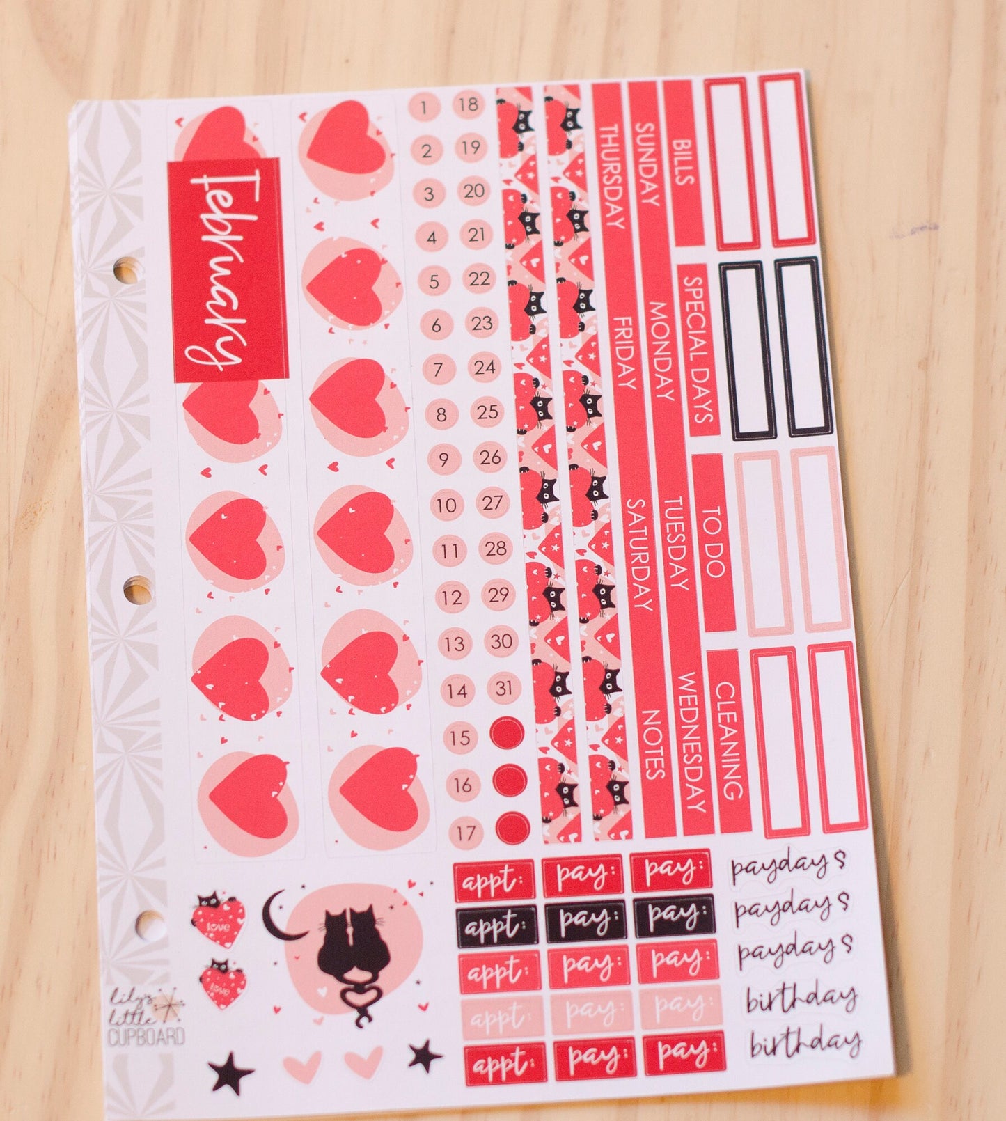 Simple Monthly Kit in Hearts | Monthly Spread Planner Kits | Monthly Planner Sticker Kits
