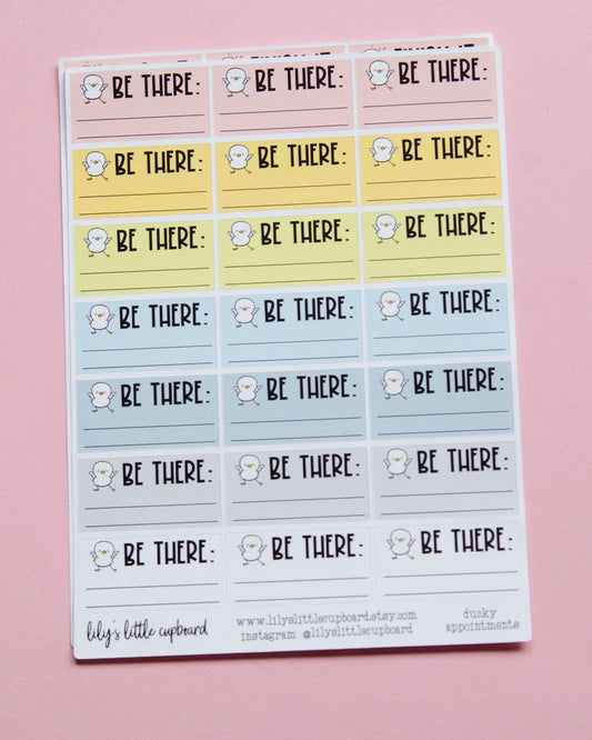 Be There Appointment Stickers | Ducky Stickers | To Do List Planner Stickers | Productivity Stickers | Lily's Little Lites Stickers (L007)
