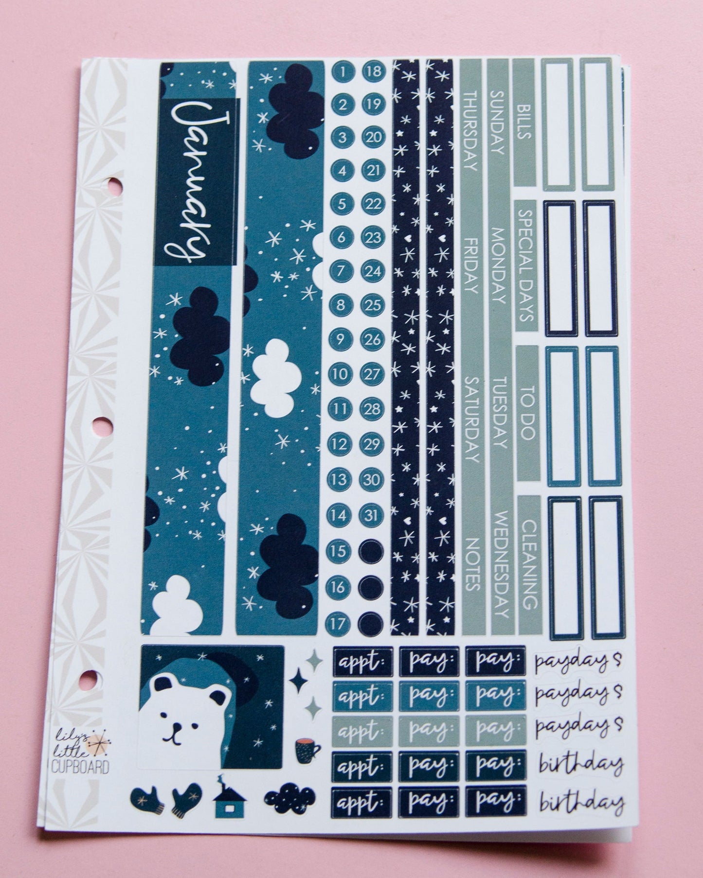Simple Monthly Kit in Snowfall | Choose Your Month Sticker Kit | Monthly Spread Planner Kits | Monthly Planner Sticker Kits