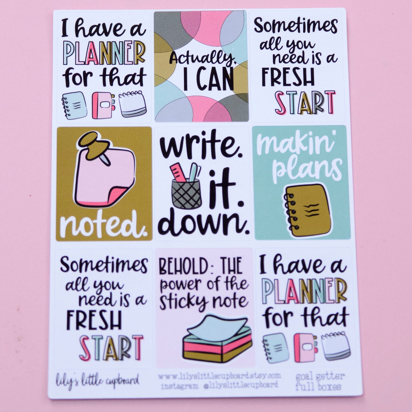 Goal Getter Full Box Planner Stickers | Focus Stickers | Write it Down Planner Stickers | Goal Planning Stickers (L009)
