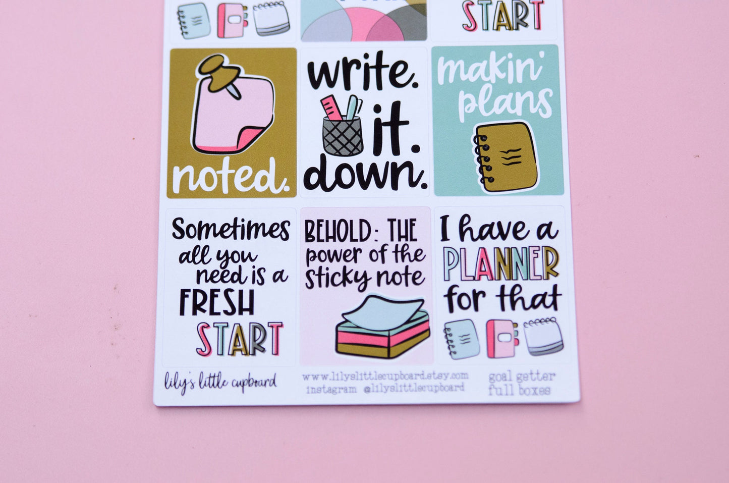 Goal Getter Full Box Planner Stickers | Focus Stickers | Write it Down Planner Stickers | Goal Planning Stickers (L009)