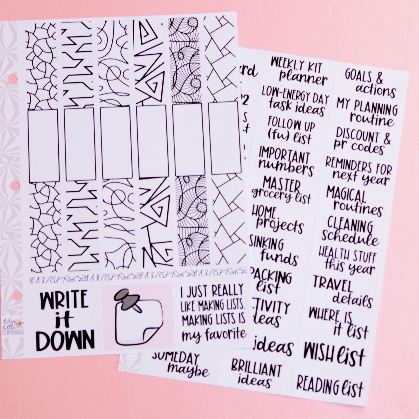 Listmaking Header Sticker Kit in Neutral | Notes Pages Kits | Two-Page Sticker Set | A la Carte Planner Kits | Planner Reference Pages