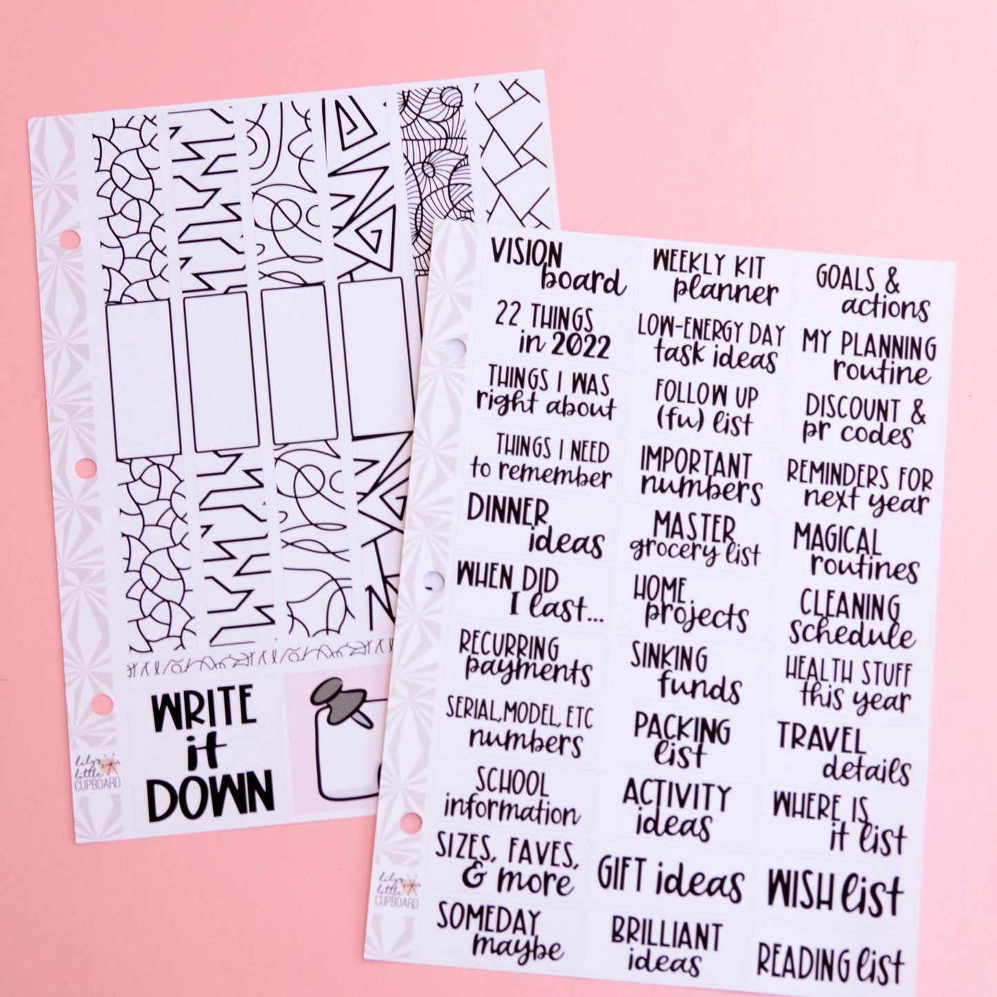 Listmaking Header Sticker Kit in Neutral | Notes Pages Kits | Two-Page Sticker Set | A la Carte Planner Kits | Planner Reference Pages