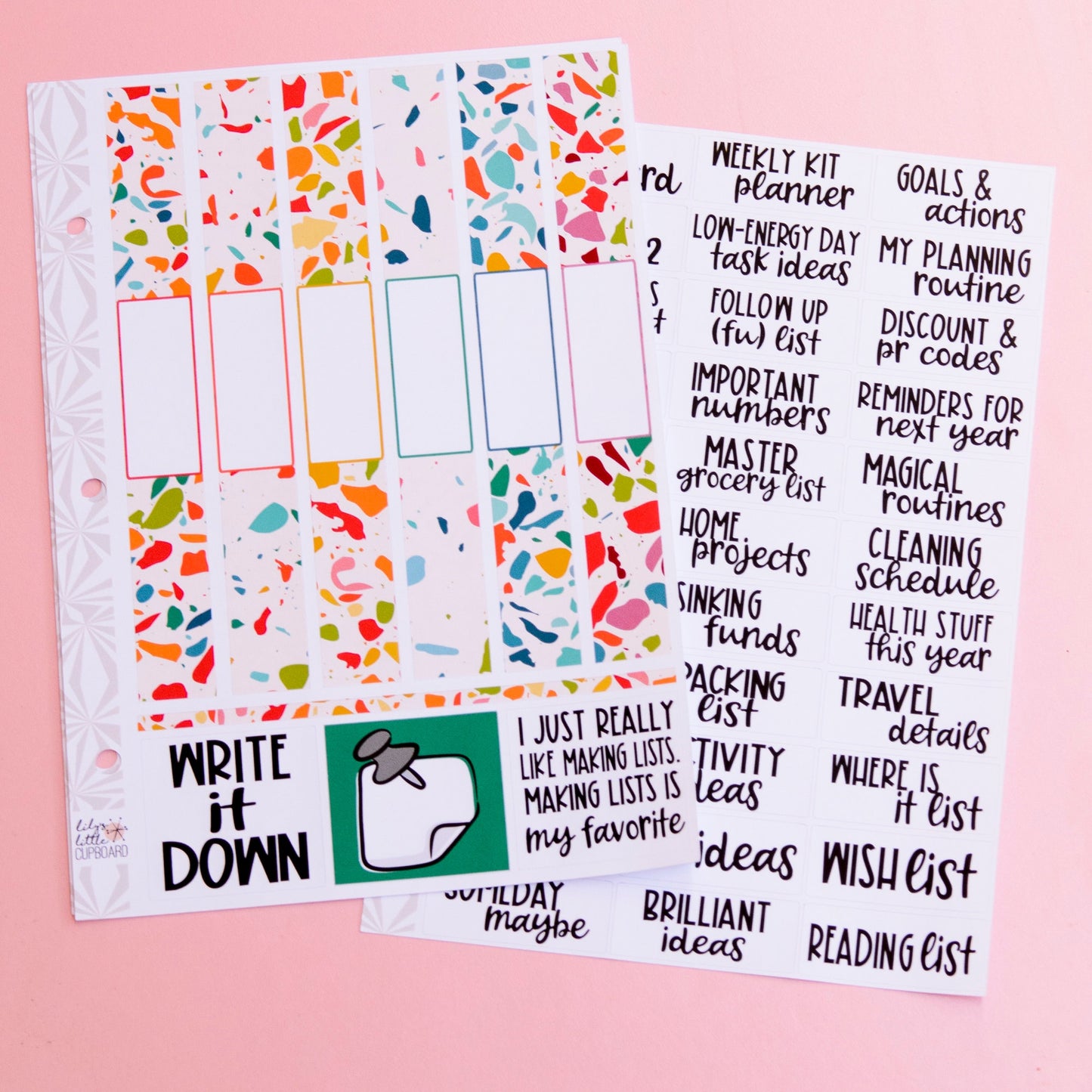 Listmaking Header Sticker Kit in Colorful | Notes Pages Kits | Two-Page Sticker Set | A la Carte Planner Kits | Planner Reference Pages
