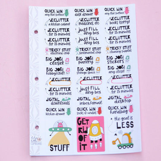 Expanded Declutter Challenge Planner Stickers | Cleaning Neutral Planner Stickers | Decluttering Script Stickers | Typography
