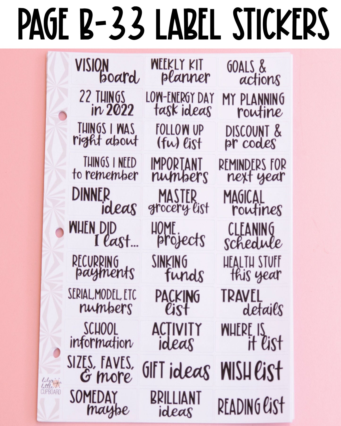 Listmaking Header Sticker Kit in Colorful | Notes Pages Kits | Two-Page Sticker Set | A la Carte Planner Kits | Planner Reference Pages