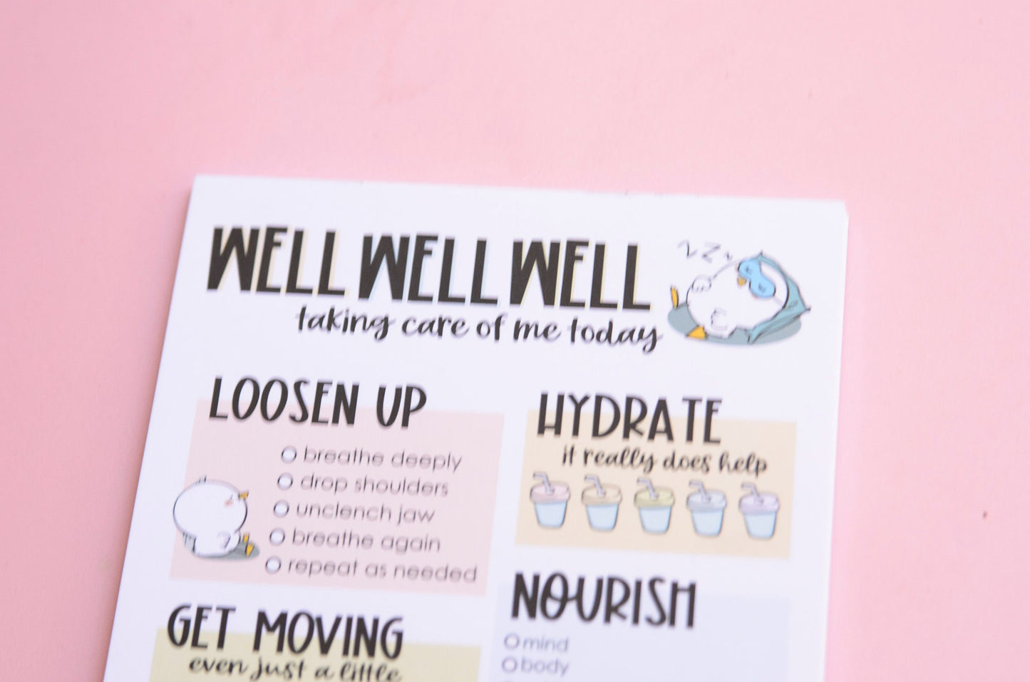 Wellness Daily Planning Notepad  | Self Care Planning Deskpad | Daily Planner | Daily List | Deskpad | Handmade notepad