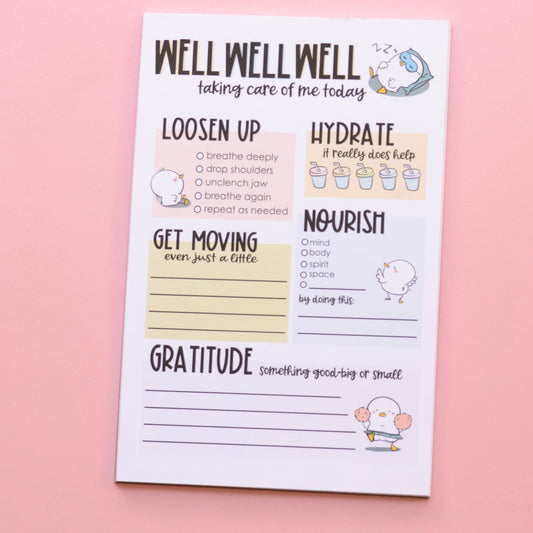 Wellness Daily Planning Notepad  | Self Care Planning Deskpad | Daily Planner | Daily List | Deskpad | Handmade notepad