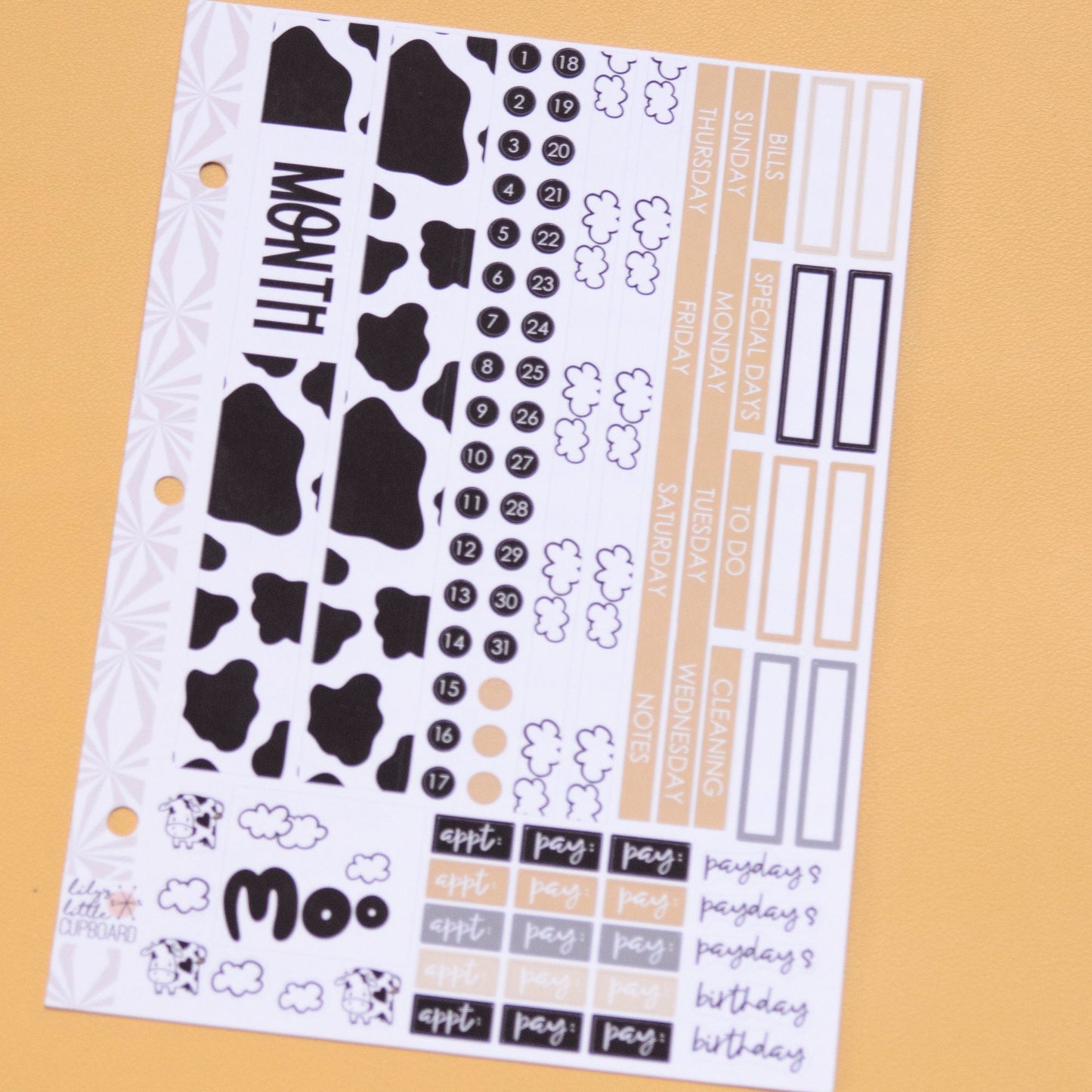 Simple Monthly Kit in Moo Cow | Choose Your Month Sticker Kit | Monthly Spread Planner Kits | Monthly Planner Sticker Kits