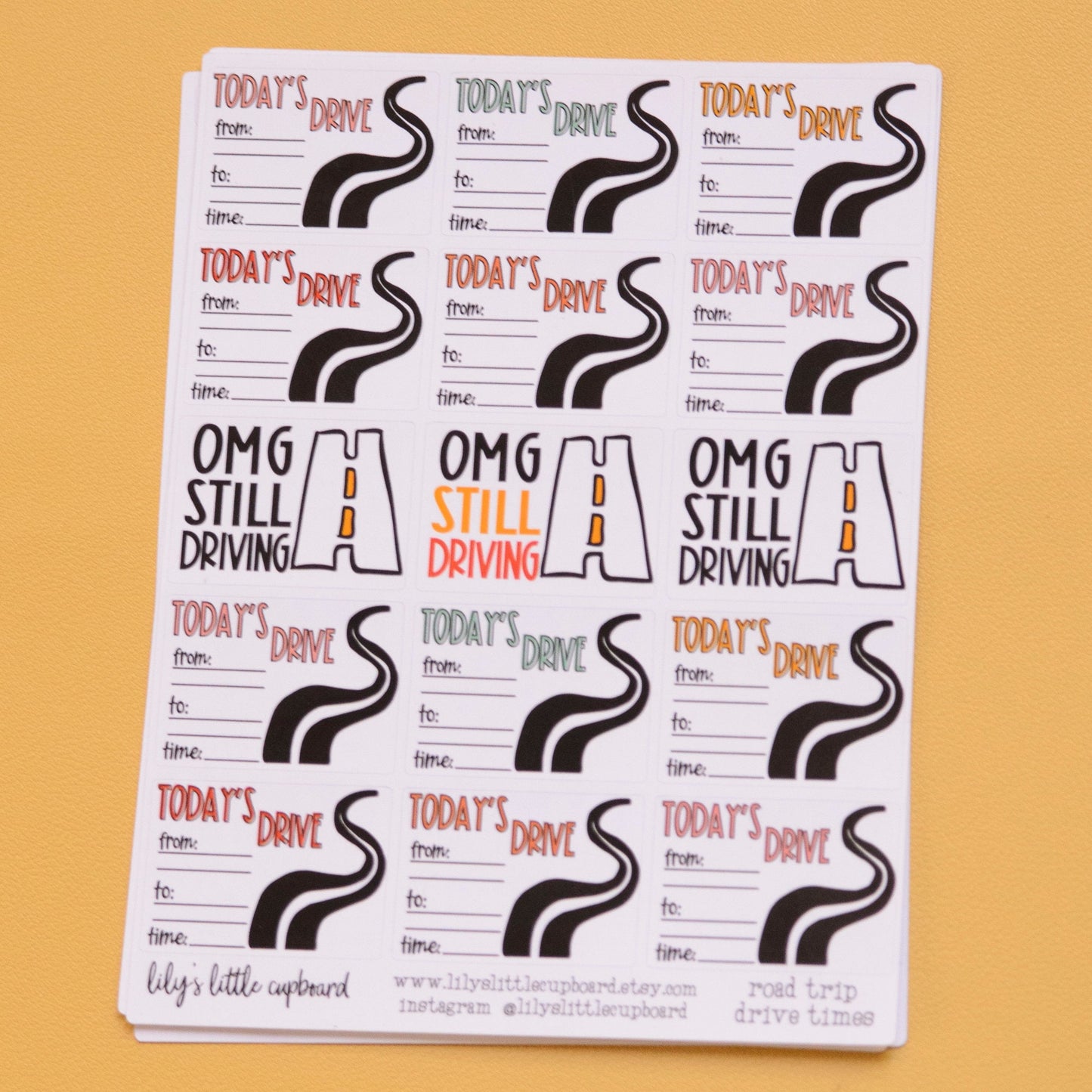 Road Trip Drive Time Planner Stickers | Road Trip Planner Stickers | Travel Script Stickers | Vacation Functional Stickers  (L0G)