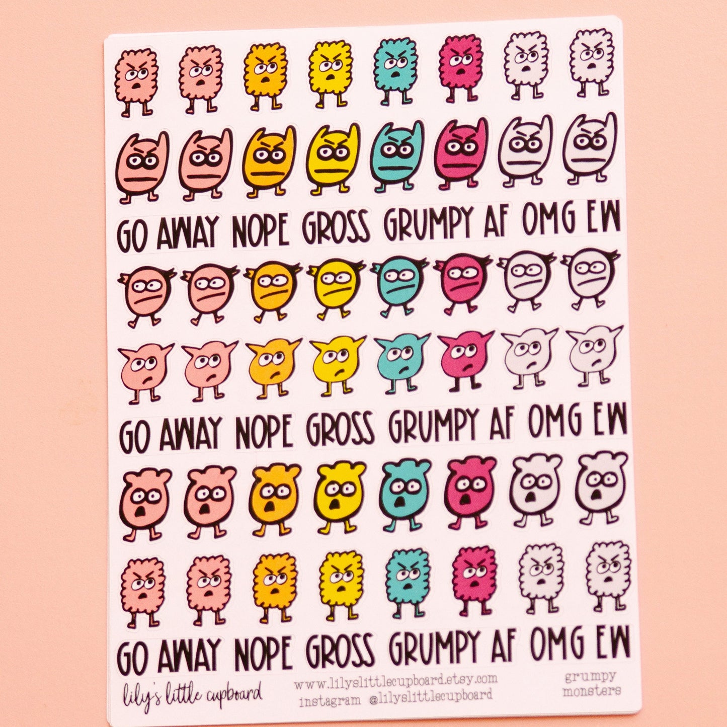 Grumpy Monsters Planner Stickers | Monster Doodle Stickers | Halloween Planner Stickers | Lily's Little Lites Planner Stickers (L_K)